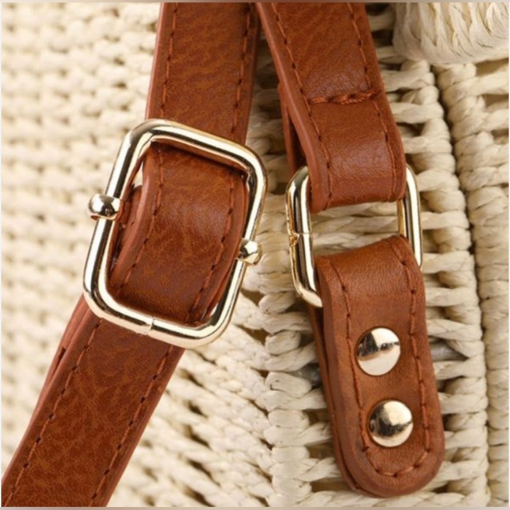 Woven Straw Mickey Ear Crossbody Bag - Tan - Picture 6 of 6